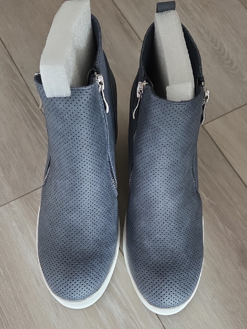 Journee Collection Gray Perforated Wedge Sneakers